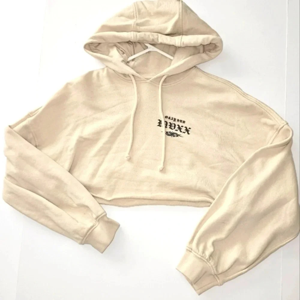 Cropped Tan Graphic Hoodie